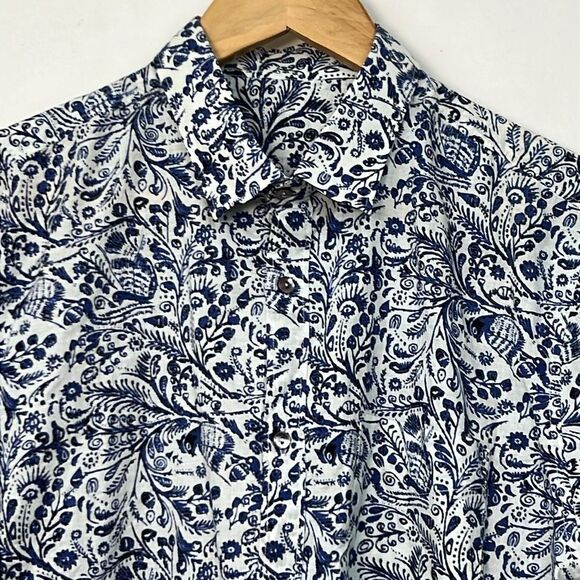 RAGA Man Blue and White Floral long sleeve button up shirt NWT size Medium - Picture 4 of 13
